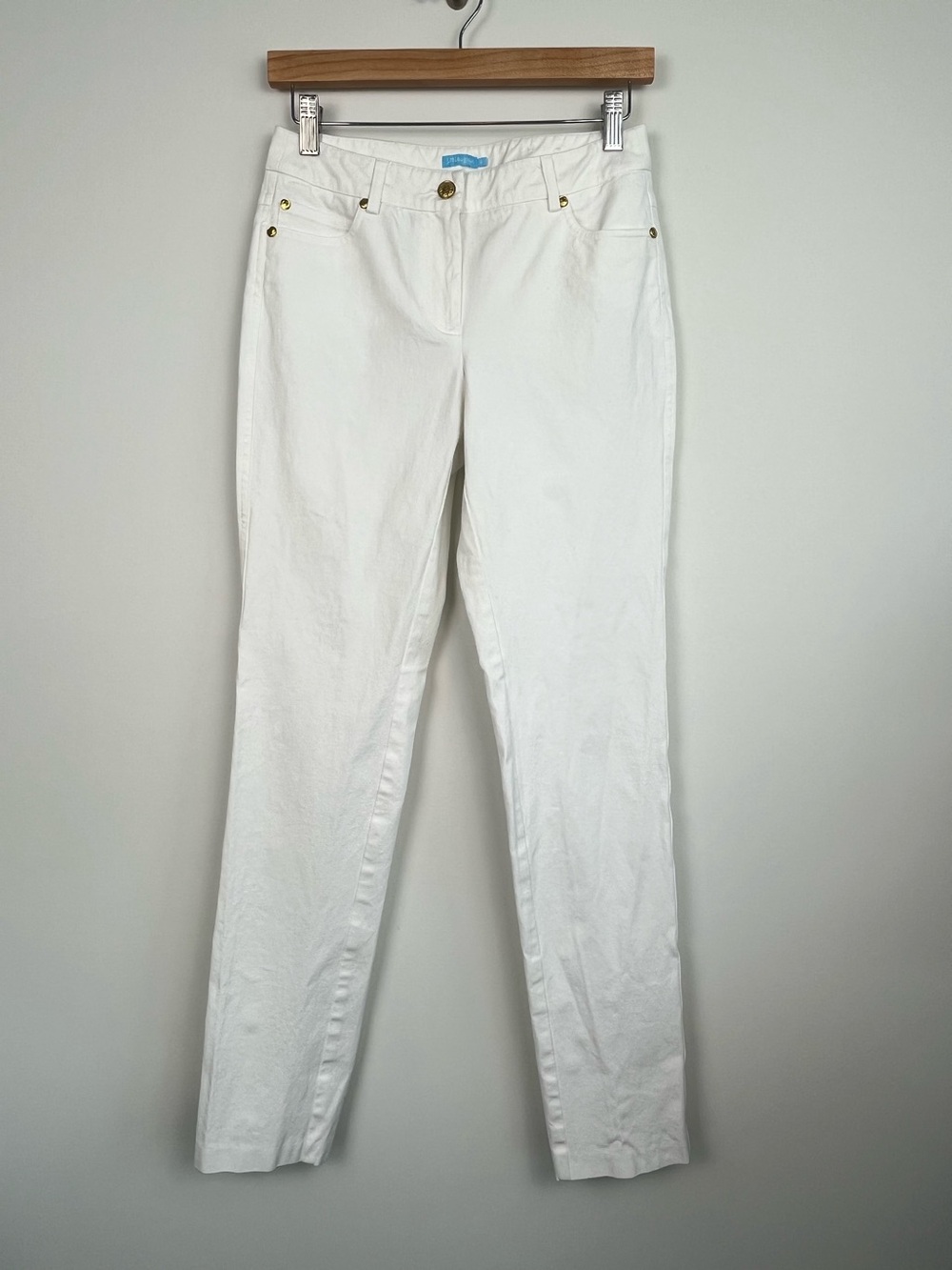 J.McLaughlin white cotton spandex slim leg denim jeans, size 0.
